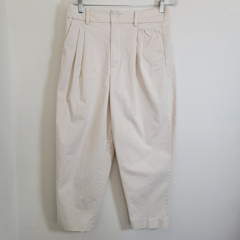 Banana Republic Womens Pleated Crop Authentic Chino Pants Stone White Size 8